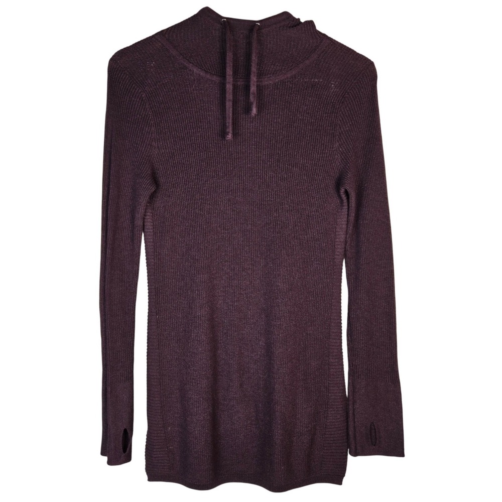 Dakini Womens Small Purple Ribbed Knit Hooded Tunic Sweater Thumbholes